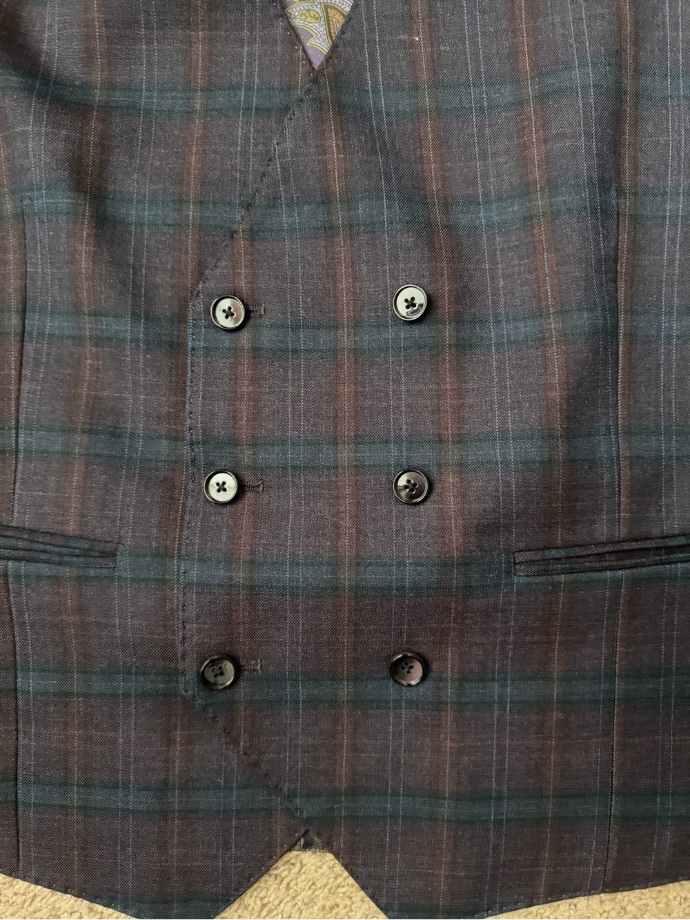 Men’s New Tayion Wine Red Plaid dress vest - Picture 2 of 5